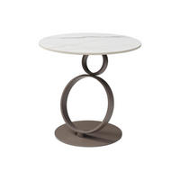 BEISTELLTISCH - Keramik & taupefarbenes Metall - Marmor-Optik Weiß - JOLINE - Braun, Keramik (55/55/53cm) - Vente-Unique