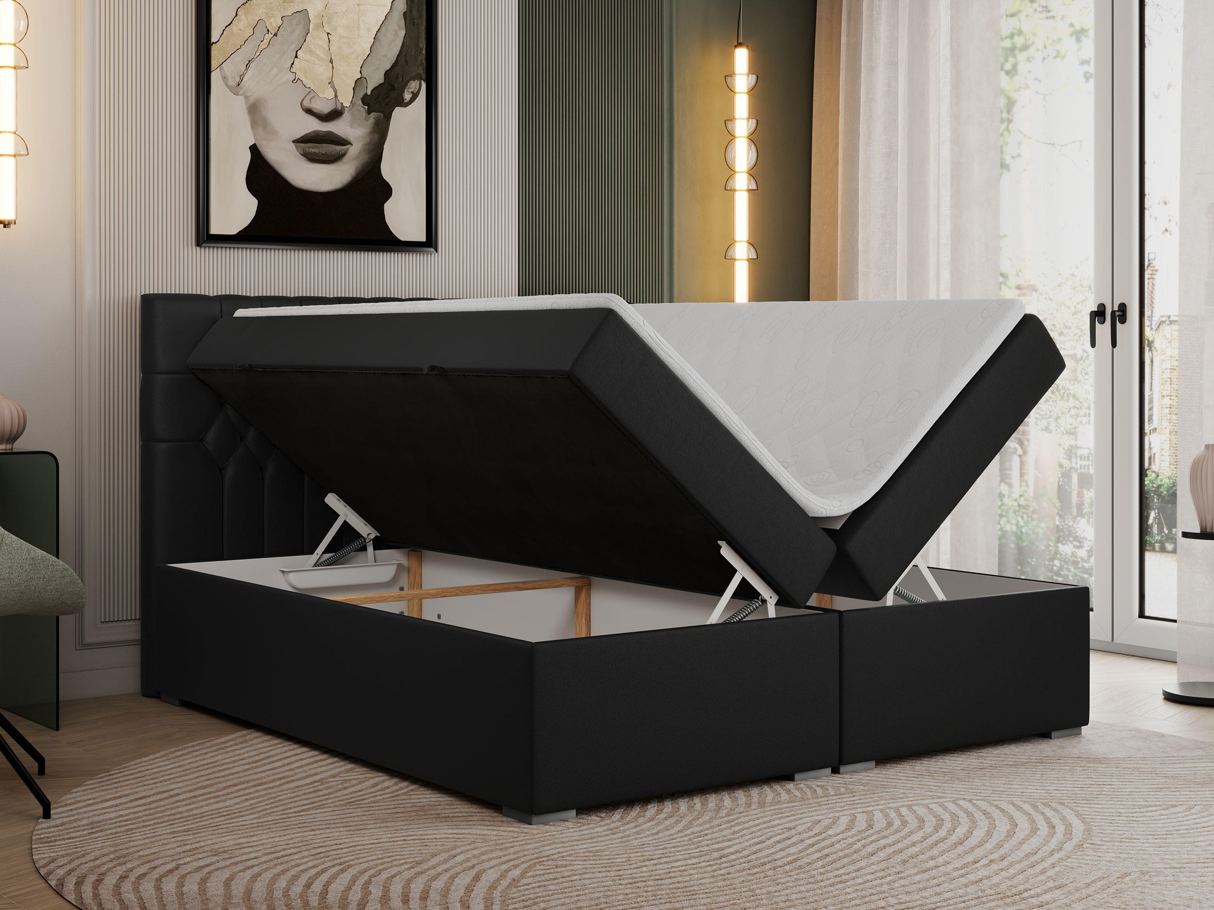 Thumbnail - MKS Boxbett, Schwarz, Textil, 2-Sitzer, H3, Rechteckig, 180x200 cm, Schlafzimmer, Betten, Boxspringbetten