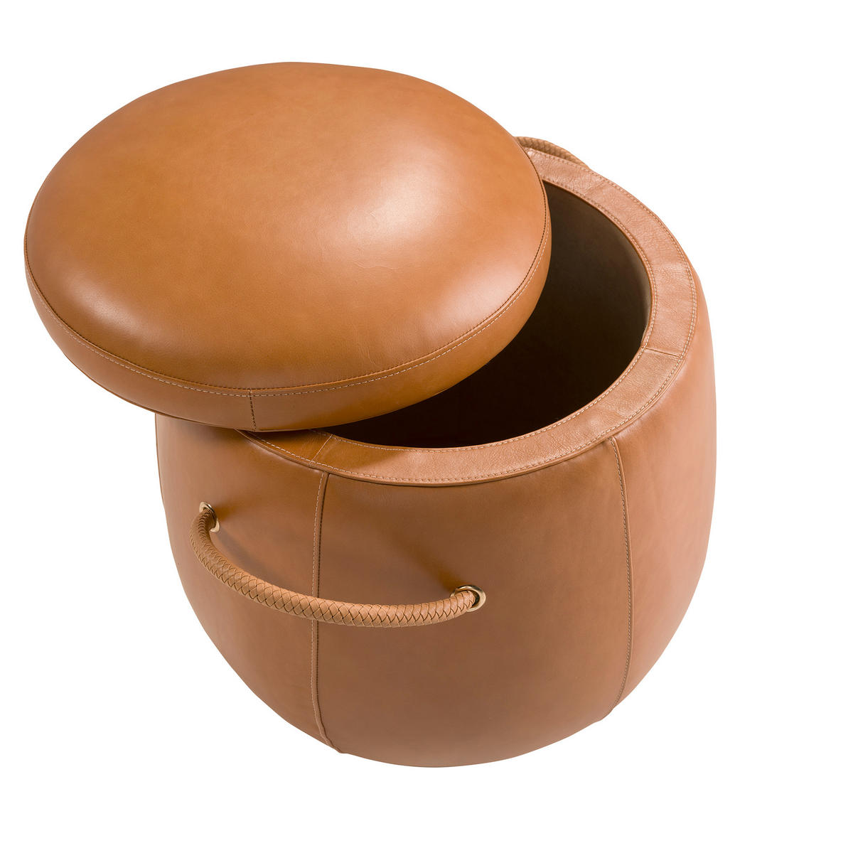 POUF rund Kamel 52/52/57 - Braun, Leder (52/57/52cm) - ANGEL CERDA
