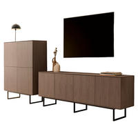 WOHNWAND in Nussbaum 2-teilig 330 cm, Komplett-Set mit Push-to-Open - Nussbaumfarben/Schwarz, Holzwerkstoff/Metall (330/137/40cm) - Furn.Design