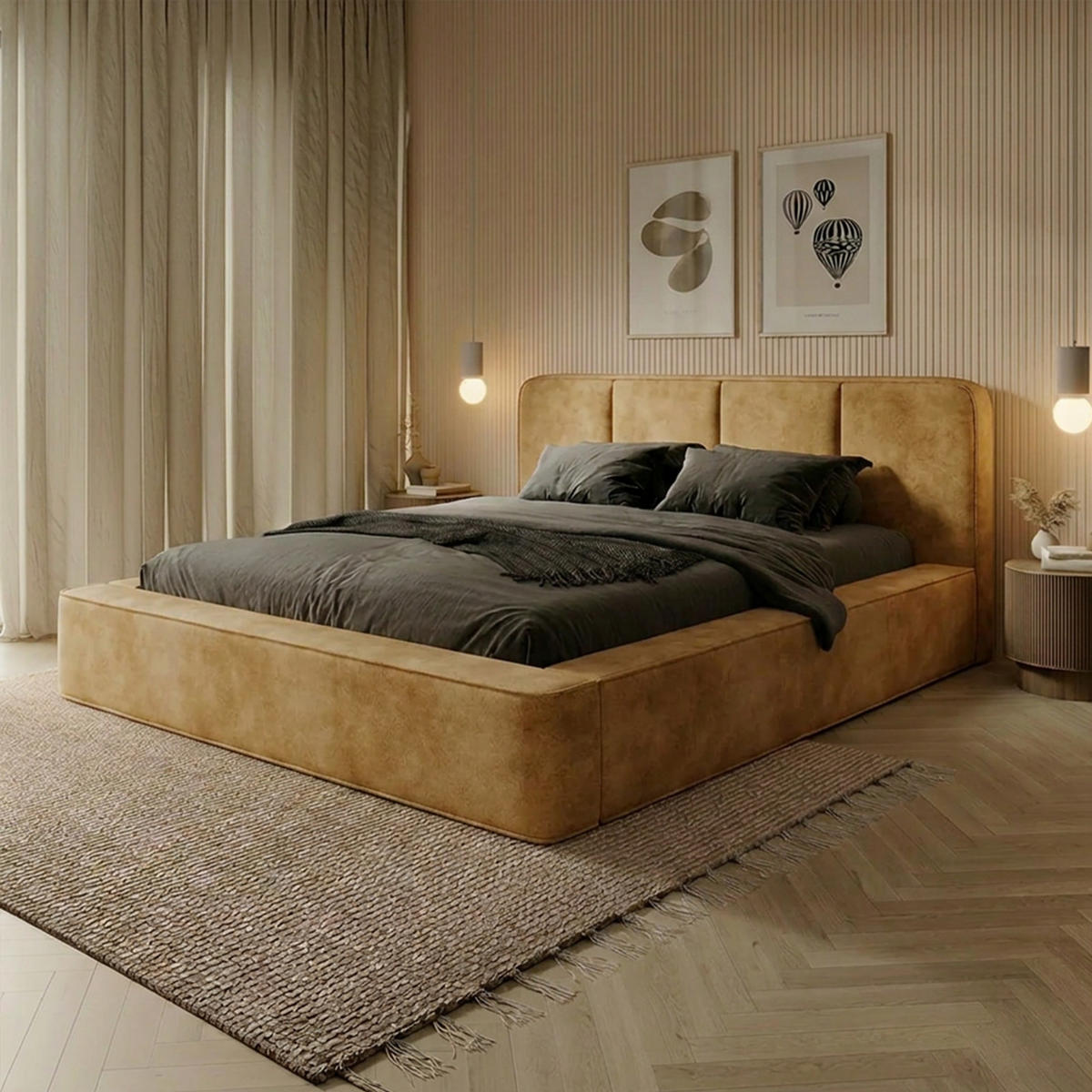POLSTERBETT RANDELA 200x200 cm, Beige - Beige, Textil (200/200cm) - Fedve