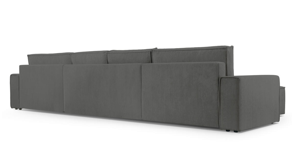 WOHNLANDSCHAFT Cedria Grau 389/145/85 cm mit Schlaffunktion - Schwarz/Grau, Kunststoff/Textil (389/85/145cm) - AX Living