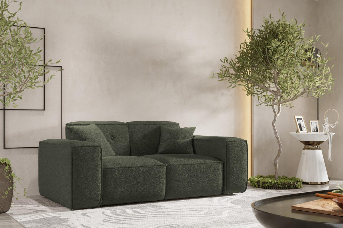 SOFA Zweisitzer PULA Stoff Antic Dunkelgrün - Dunkelgrün, Holz (186/73/88cm) - Kaiser Möbel