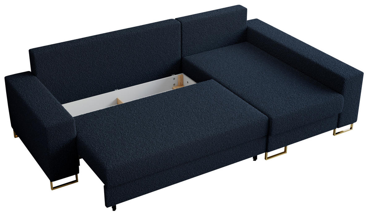 ECKSOFA Dorian Boucle Dunkelblau - Goldfarben/Dunkelblau, Textil/Metall (242/138cm) - MKS