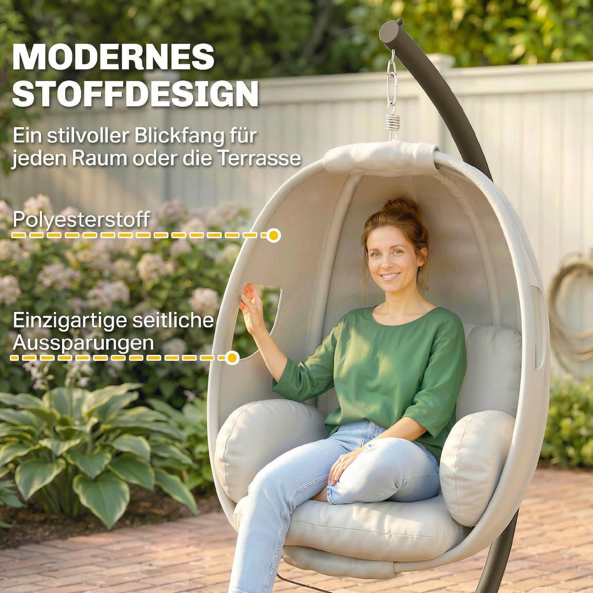 HÄNGESESSEL Verzinkter-Stahl Polyester Hellgrau - Hellgrau/Schwarz, Textil/Metall (95/180/117cm) - Outsunny