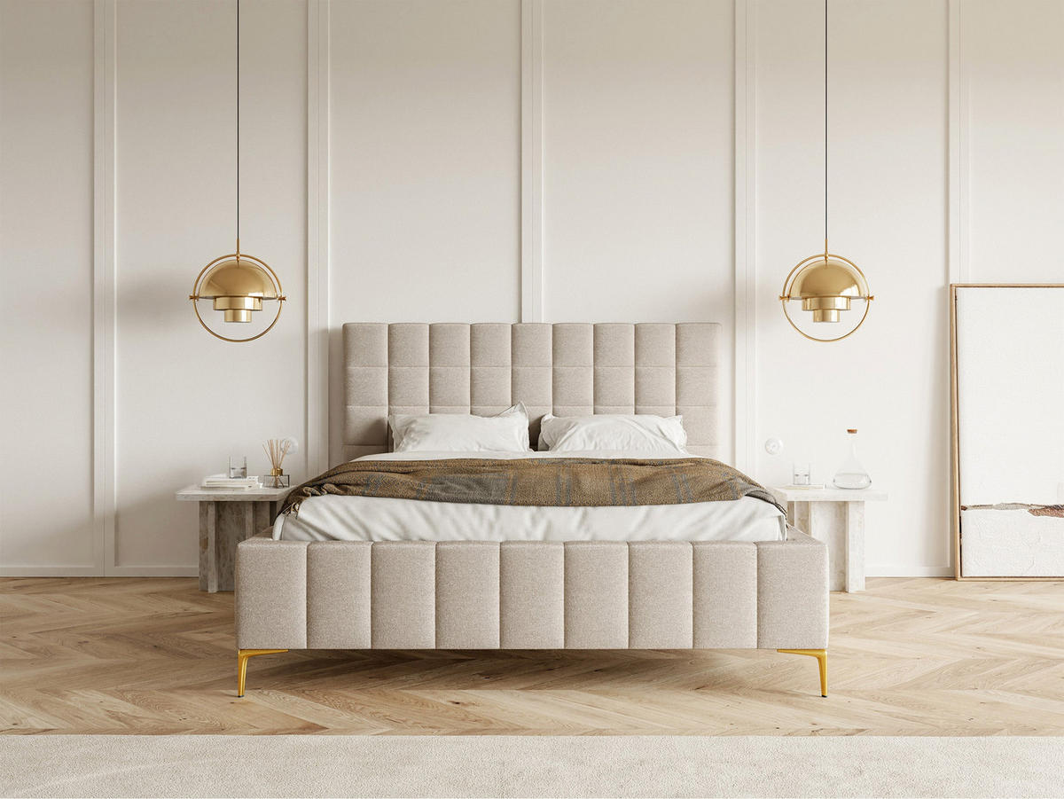 POLSTERBETT Szejlo Graubeige Chenille 160 cm - Greige/Goldfarben, Textil/Metall (160/200cm) - Selsey
