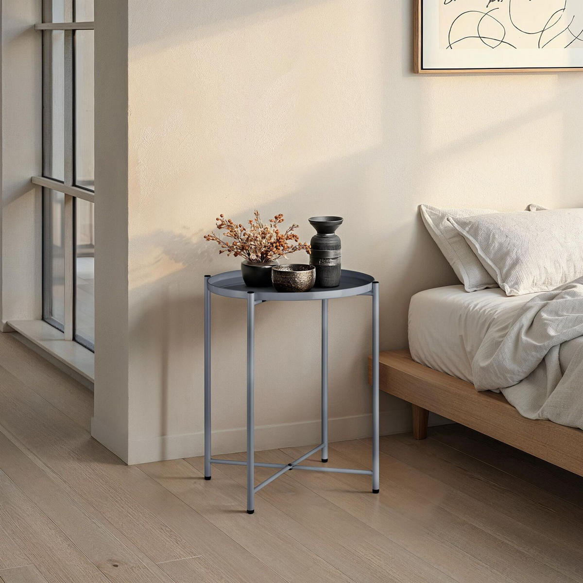 BEISTELLTISCH Chester,45,5 x 45,5 x 53 cm,dunkelgrau - Dunkelgrau, Metall (45.5/45.5/53cm) - tectake