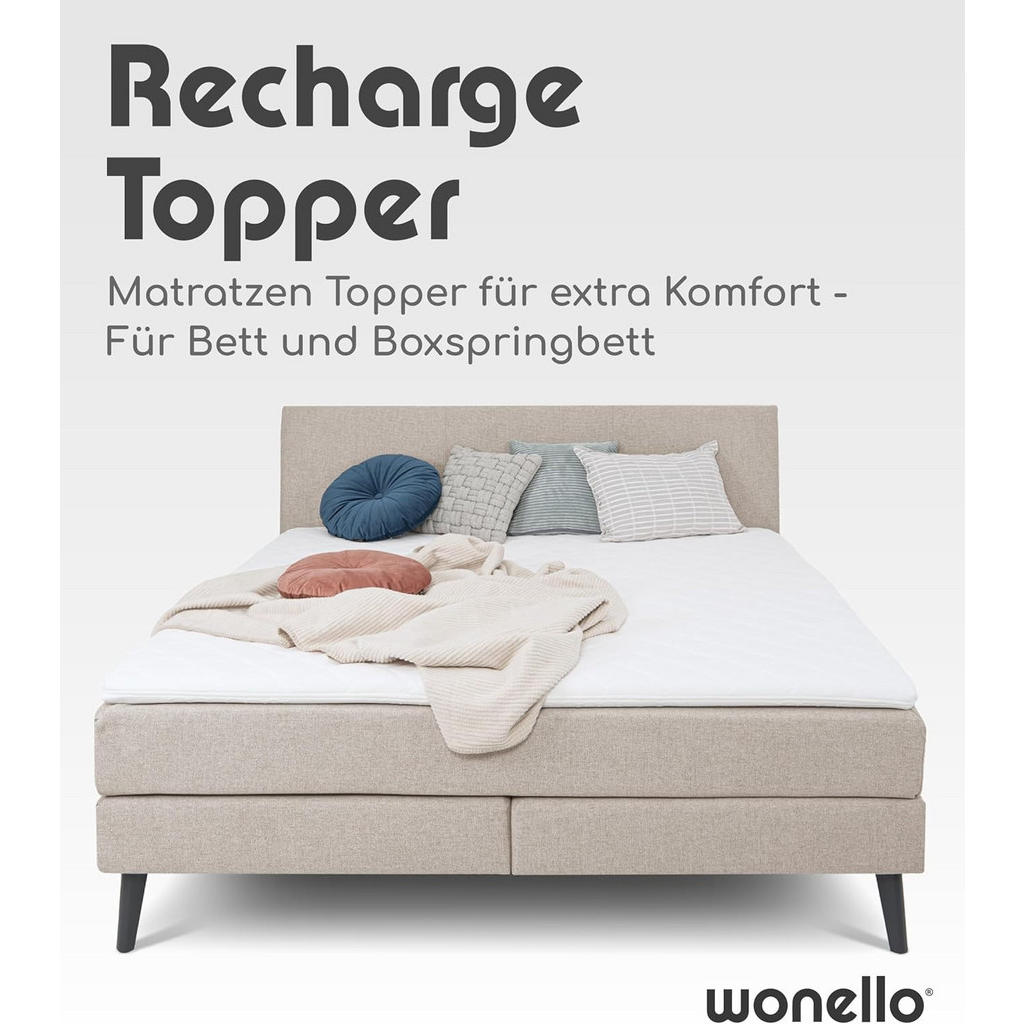 Thumbnail - wonello Topper, Weiß, Textil, H3, Füllung: Kaltschaum, 90x200 cm, Oeko-Tex® Standard 100, atmungsaktiv, Bezug abnehmbar/...