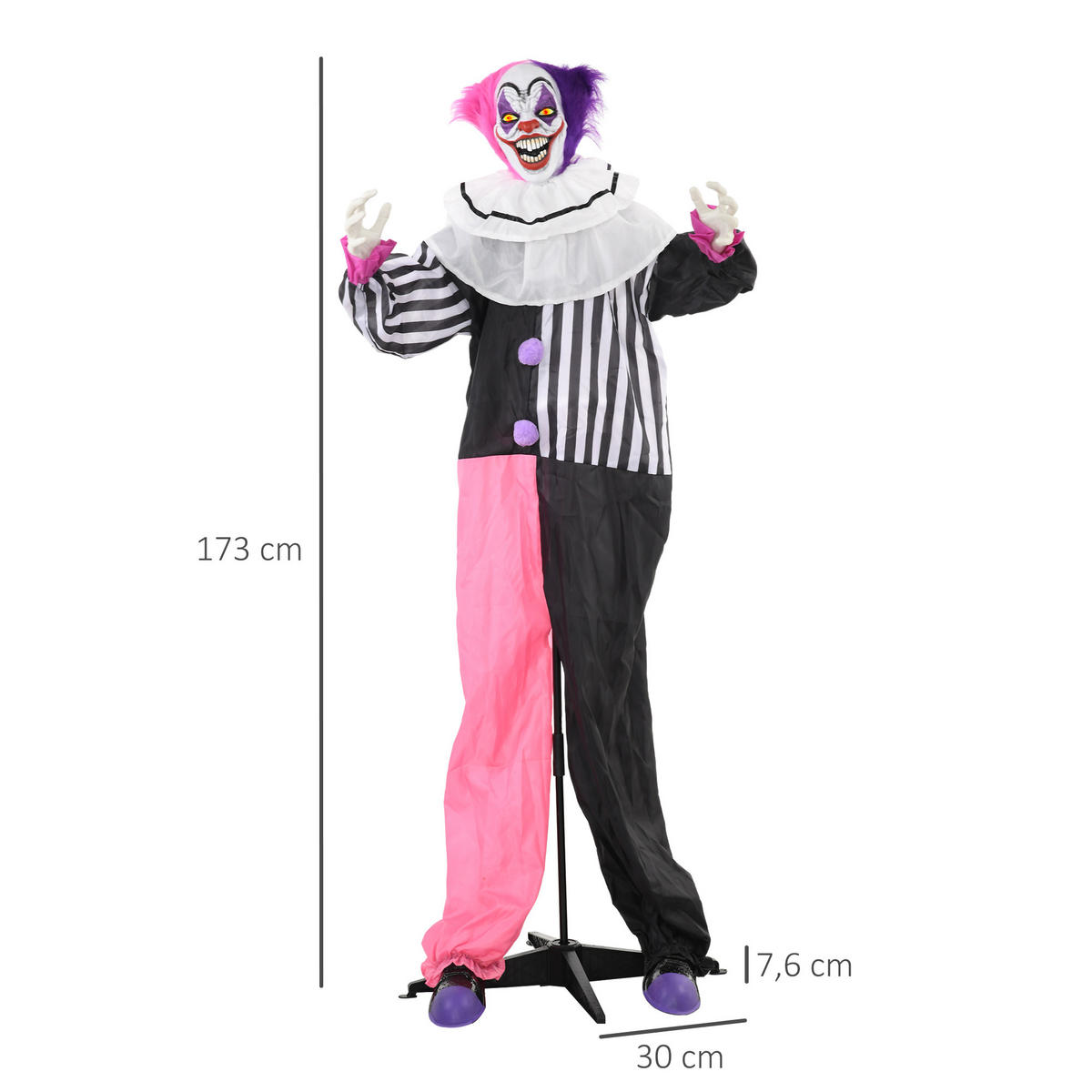 HALLOWEEN-DEKORATION Grusel-Clown 173 cm mit LED-Lichter, Soundfunktion - Multicolor, Textil (18/173/60cm) - HOMCOM