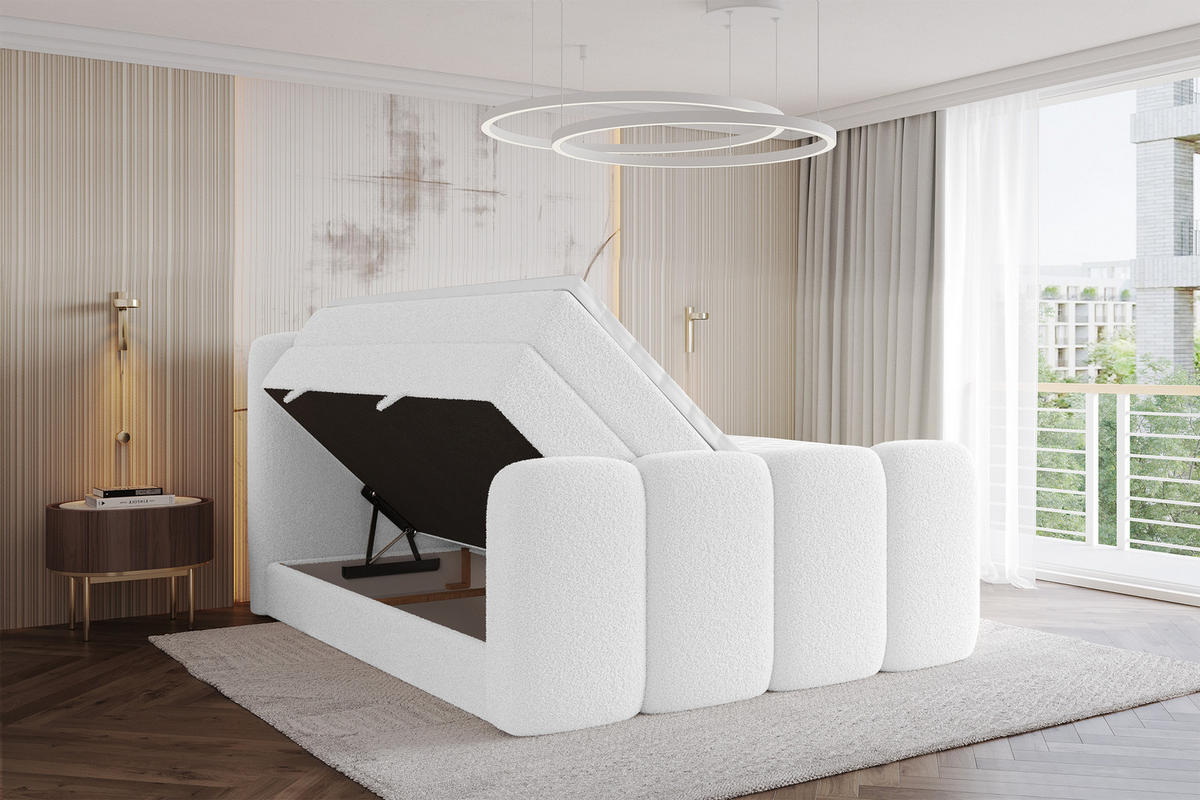 BOXBETT mit Matratze H3|H4 - NINA-Z KING - 160x200 cm - Weiß - Weiß, Holzwerkstoff (160/200cm) - ALTDECOR