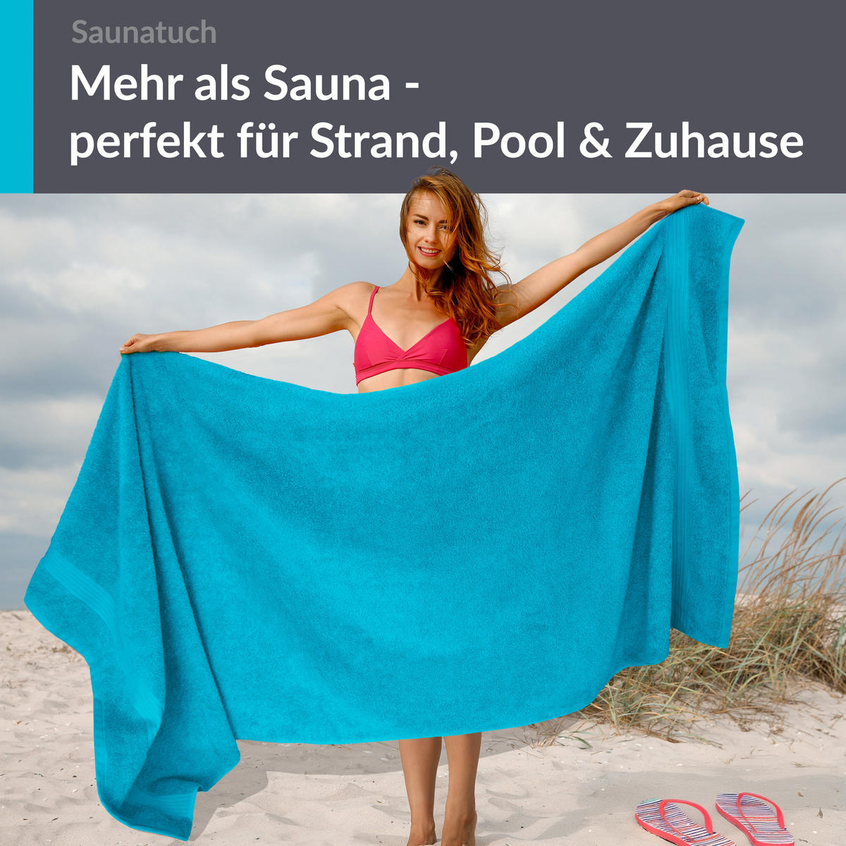 SAUNATUCH Linz Aquamarin Blau 85x220 cm - Blau, Textil (85/220cm) - Lashuma