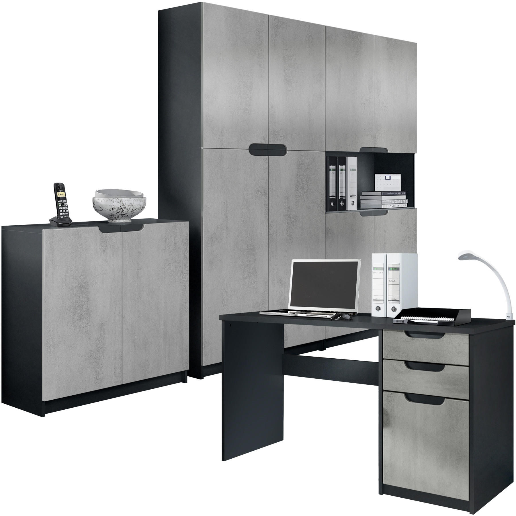 Vladon Büromöbelset Hellgrau 246x185x60 cm
