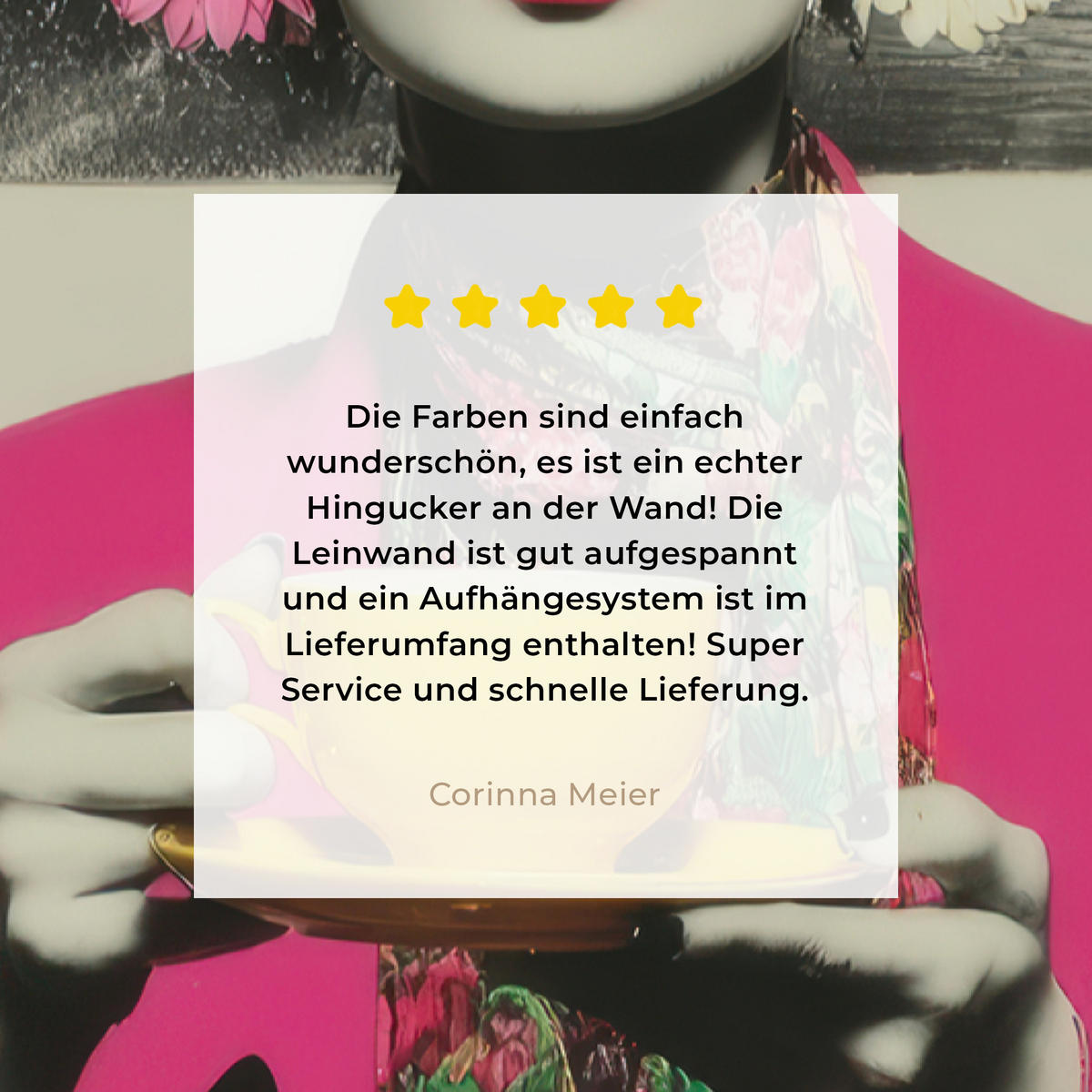 LEINWANDBILD Frau - Katze - Blumen - Tasse - Retro Deko Groß 90x140 cm - Magenta, Textil (90/140cm) - MuchoWow