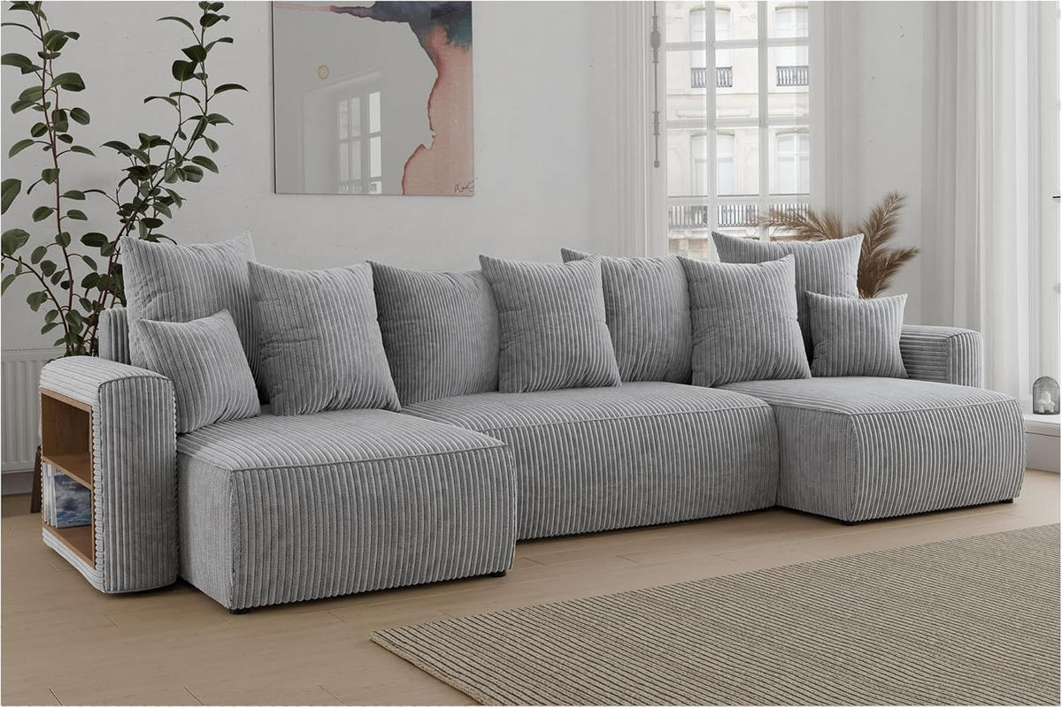 ECKSOFA SOLARIS U - Hellgrau/Schwarz, Holzwerkstoff (312/142cm) - Meblini