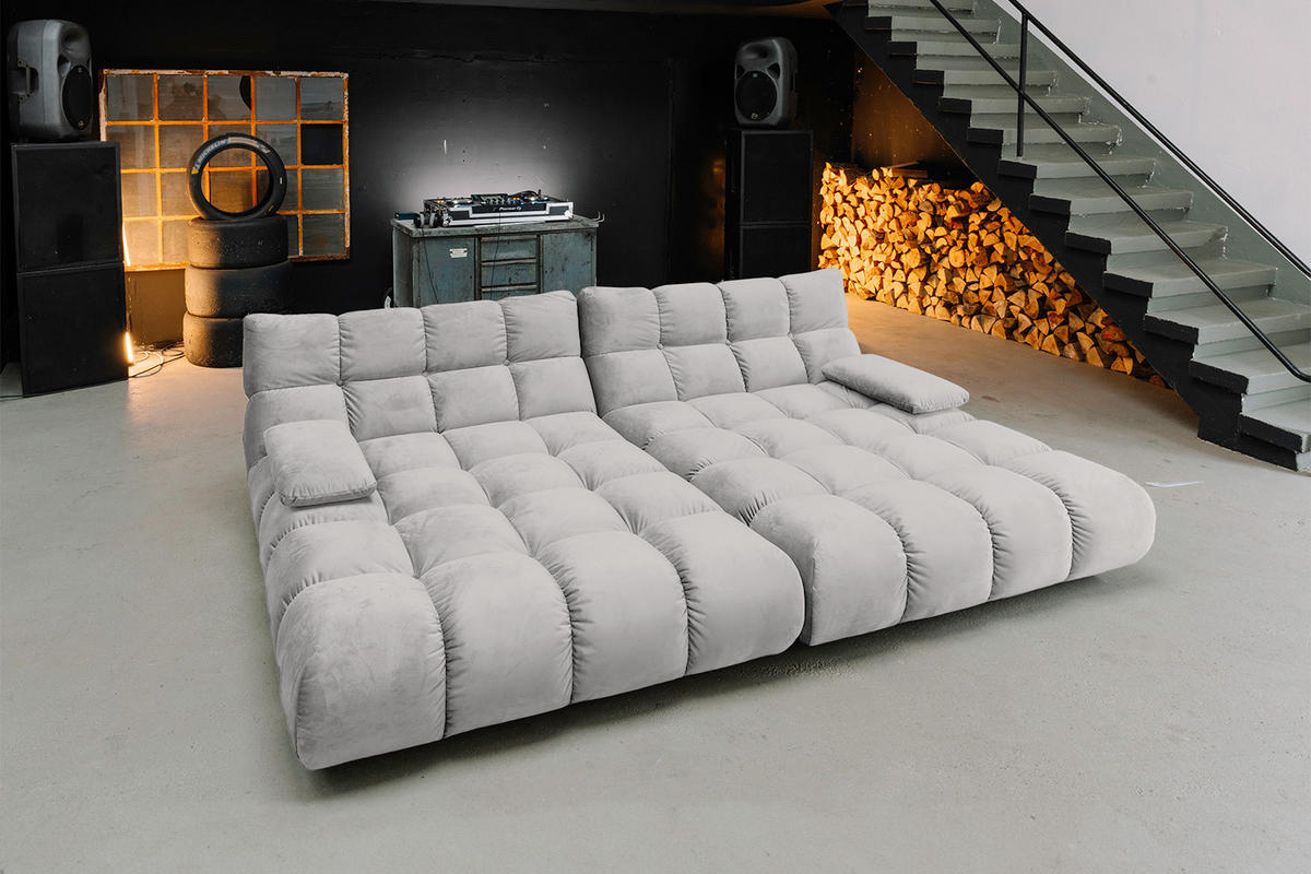 BIG SOFA VIVIEN Silber Velvet - Silberfarben/Schwarz, Kunststoff/Textil (296/85/178cm) - KAWOLA