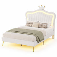 KINDERBETT 90/200 cm in Weiß mit LED und verstellbarem Kopfteil im Muschel-Design - Weiß, Holzwerkstoff/Textil (90/200cm) - CHICFURN
