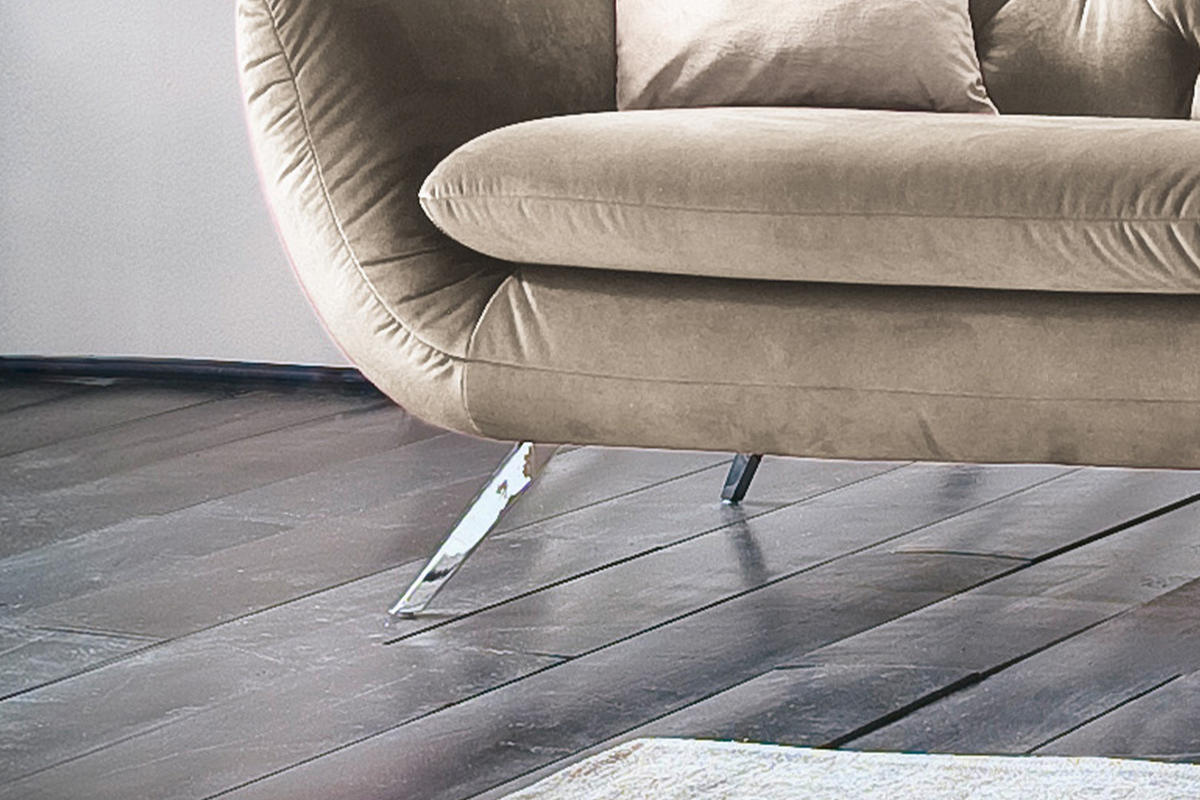 SOFA CHARME Braun Velvet - Dunkelbraun/Silberfarben, Textil/Metall (175/94/95cm) - KAWOLA