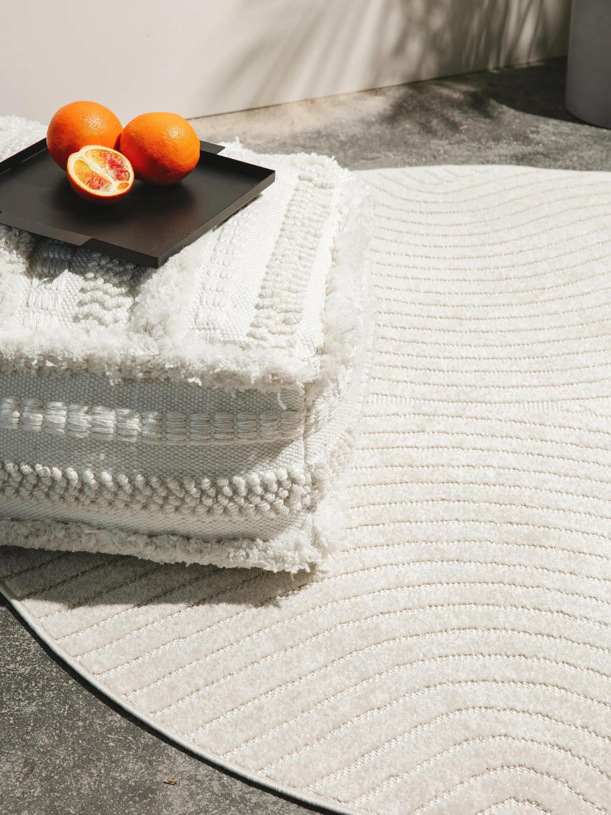 VNITŘNÍ a venkovní kulatý koberec Mars Krémová ø 160 cm - krémová, textil/přírodní materiály (160/160cm) - benuta Pop