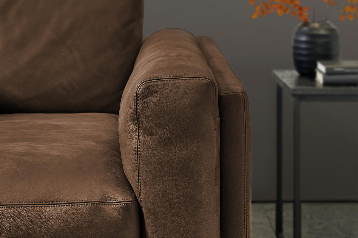 BIG SOFA RAINA Braun Leder - Dunkelbraun/Schwarz, Leder/Kunststoff (254/85/150cm) - KAWOLA