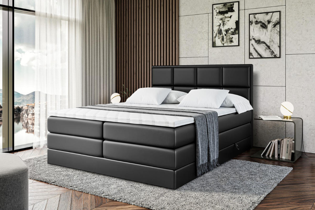 BOXSPRINGBETT NOVA KING - 200 x 200 - H3/H4 - Schwarz Hochglanz - Schwarz Hochglanz, Holzwerkstoff (200/200cm) - ALTDECOR