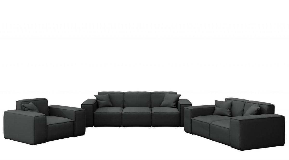 LOUNGEGARNITUR 3 2 1 Gartenmöbel, MALIBU Stoff Odyssey Schwarz - Schwarz, Holz - Kaiser Möbel
