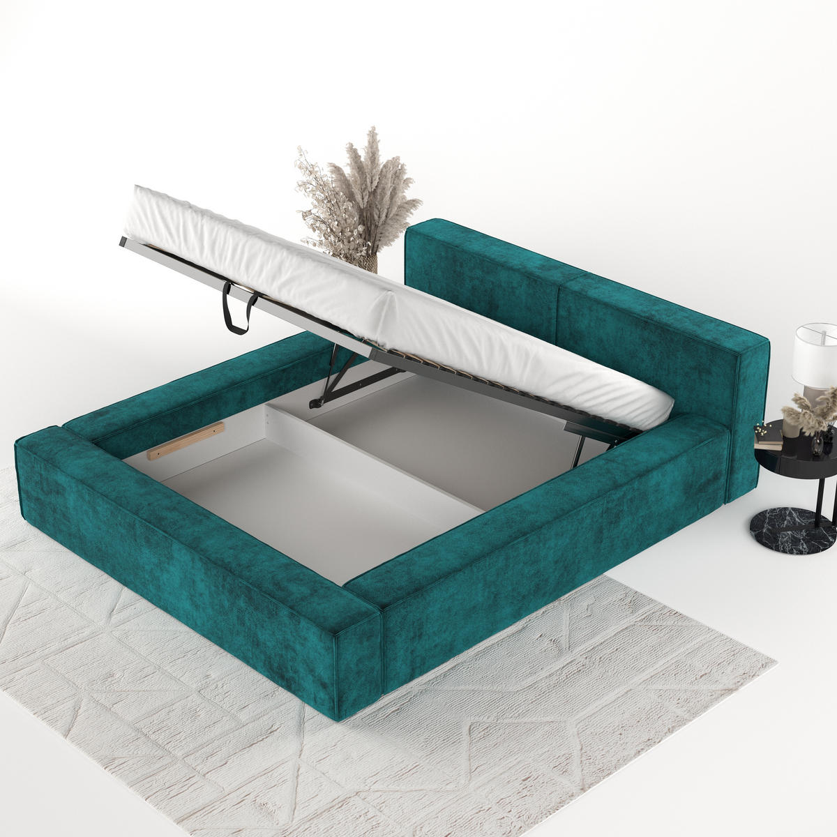 POLSTERBETT Casto mit Stauraum 200/200 cm Grün im Terra NW Stoff - Schwarz/Naturfarben, Holz/Holzwerkstoff (200/200cm) - AltaBeds