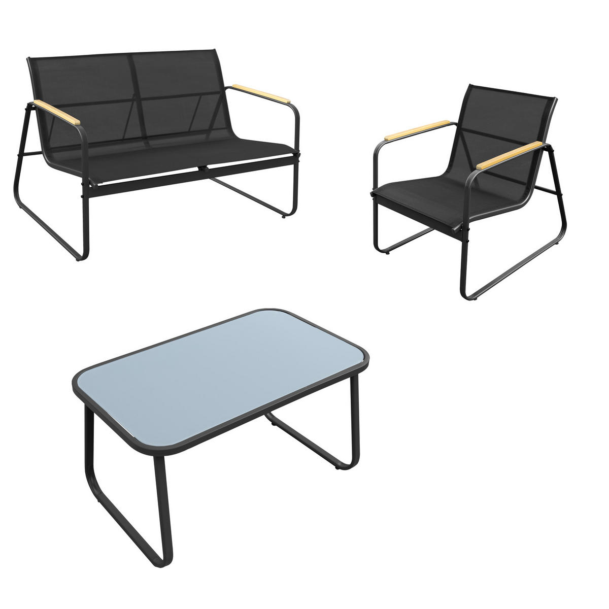 GARTENMÖBEL Tenerife Anthrazitgrau und Schwarz 4er-Set - Schwarz, Kunststoff - Happy Garden