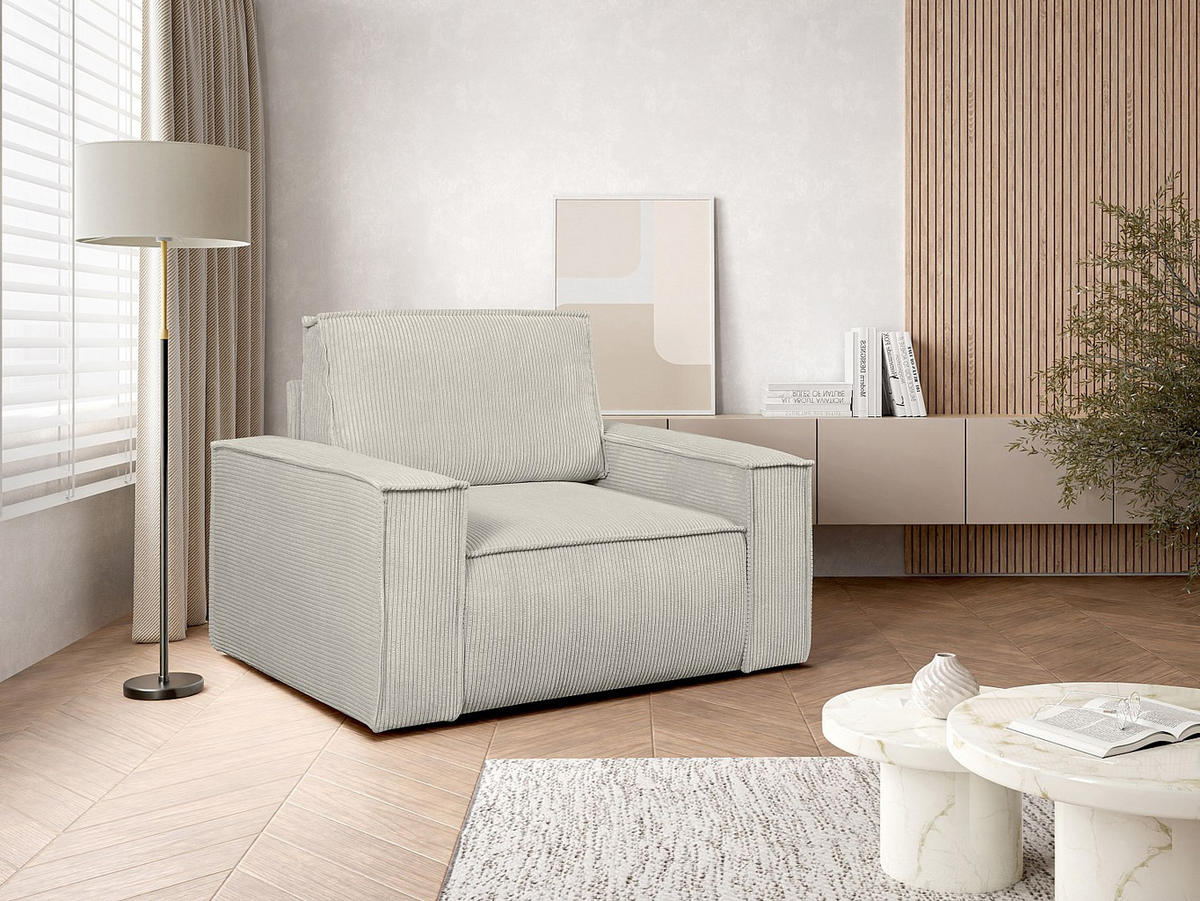 SESSEL mit gerader Rückenlehne - 1 -Sitzer - Samt - beige - AMELIA - Beige, Textil (120/85/86cm) - Vente-Unique