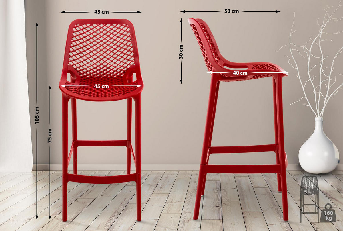 BARHOCKER Kunststoff rot - Rot, Kunststoff (45/105/53cm) - CLP
