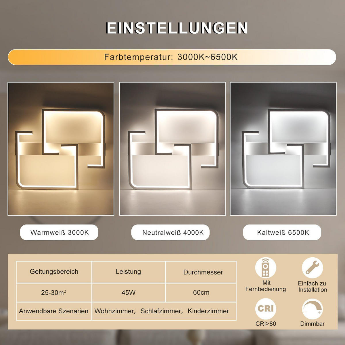LED-DECKENLEUCHTE Carsten 61/47/6 cm - Weiß, Metall (60/47/6cm) - ZMH