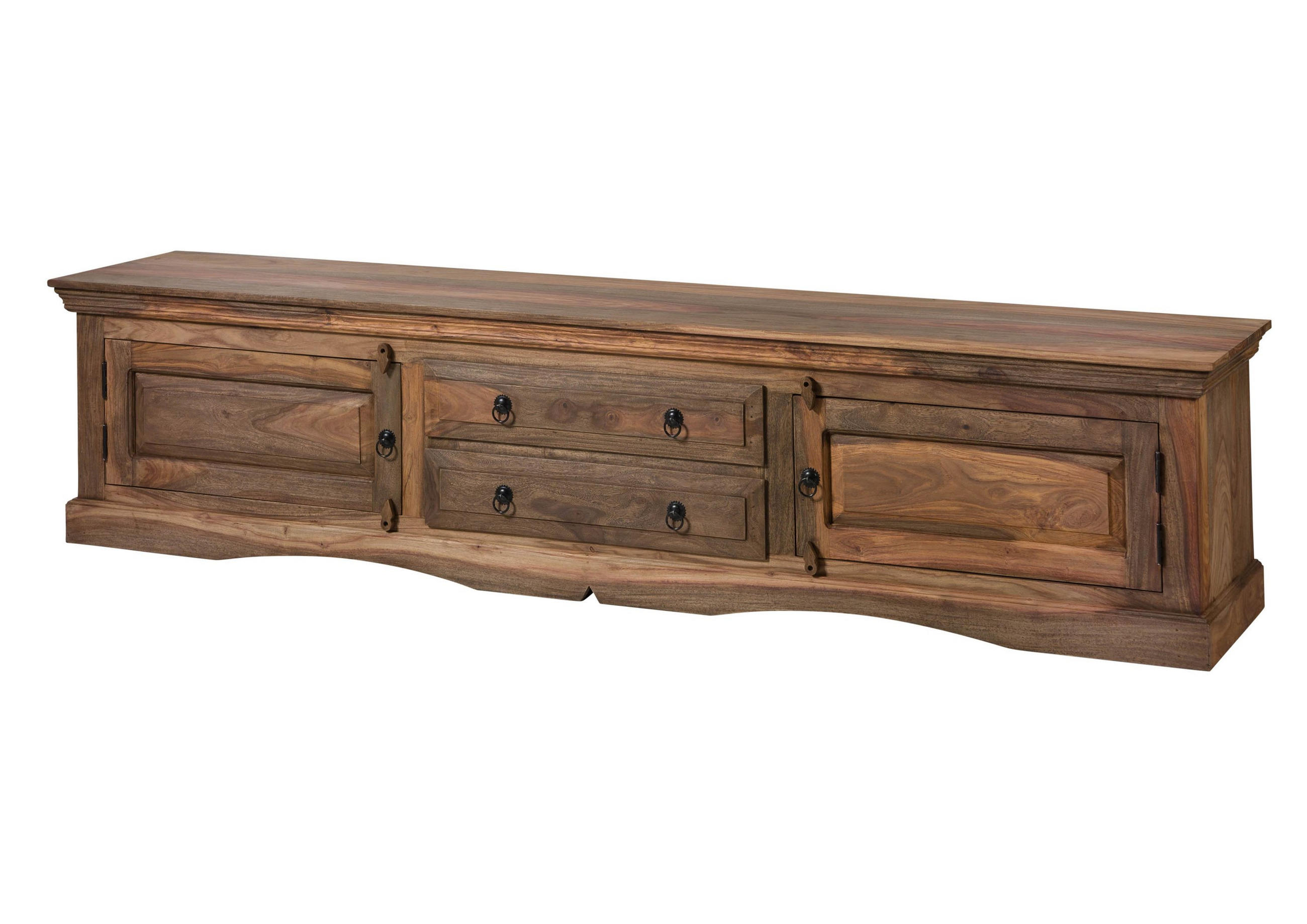 TV-BOARD Sheesham 220x45x50 grau geölt LEEDS #07 - Grau, Holz (220/50/45cm) - Massivmoebel24