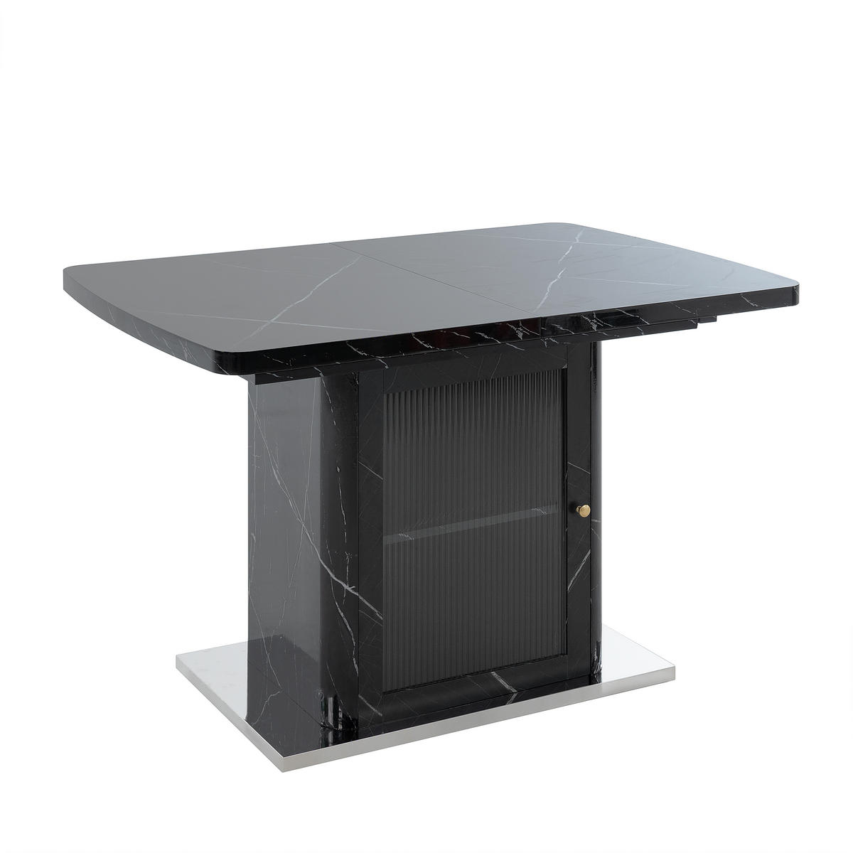 ESSTISCH ausziehbar Schwarz Marmoroptik mit Stauraum 120–160 cm - Schwarz, Glas/Holzwerkstoff (160/80/76cm)