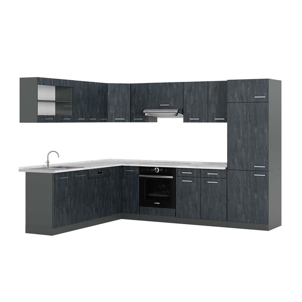 ECKKÜCHE IN L-FORM R-Line Schwarz Beton/Anthrazit 227 x 287 cm AP Marmor - Anthrazit/Schwarz, Holzwerkstoff (287/81.6/60cm) - Vicco
