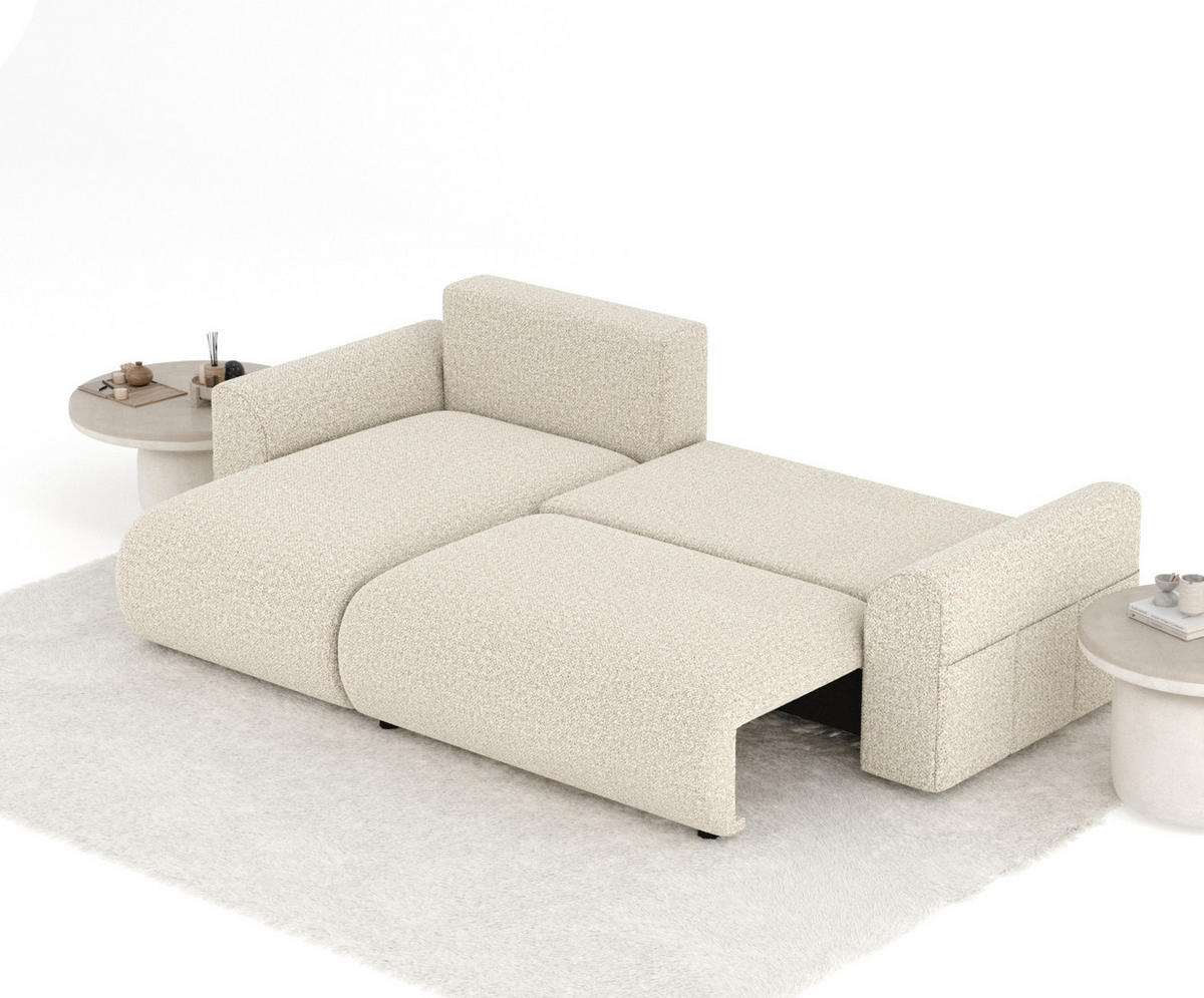 ECKSOFA MIT SCHLAFFUNKTION Bodega Beige Plüschstoff - Beige/Schwarz, Holz/Holzwerkstoff (235/138cm) - Maison de Reve