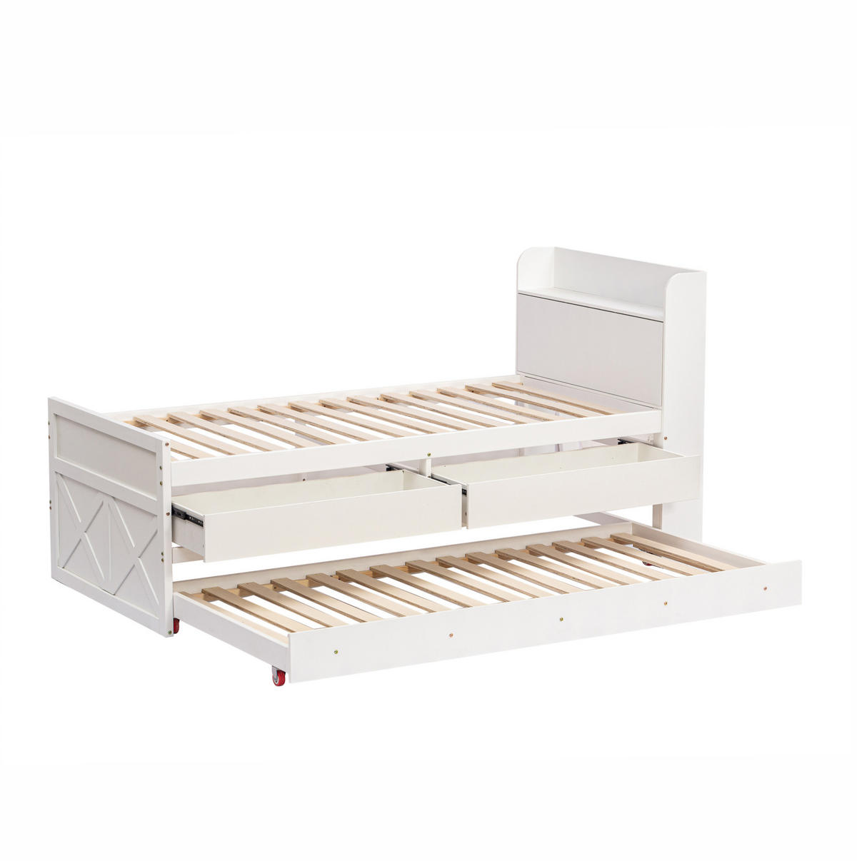 POSTEĽ z masívneho dreva 90/190 cm biela, s výsuvným lôžkom, zásuvkami a USB - biela, drevo (90/200cm) - BEAOK