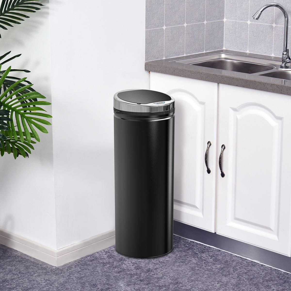 SENSOR Mülleimer 50L Automatischer Abfalleimer für Wohnzimmer, Büro, Schwarz - Schwarz, Metall (30.5/81.5/30.5cm) - HOMCOM