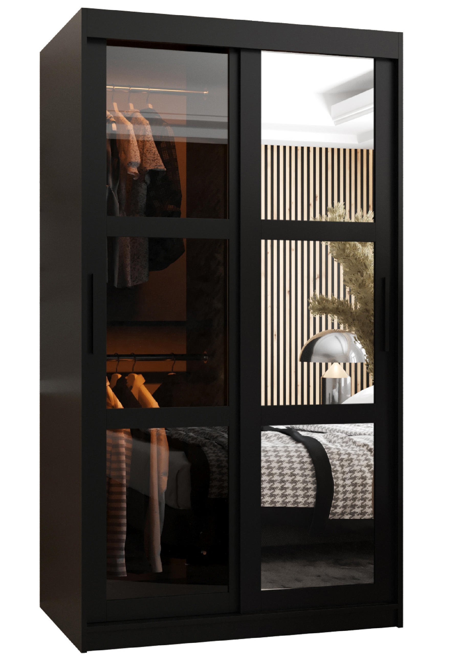 SCHWEBETÜRENSCHRANK 200/100/62 2-türig - Schwarz, Holz/Kunststoff (100/200/62cm) - Abiks Möbel