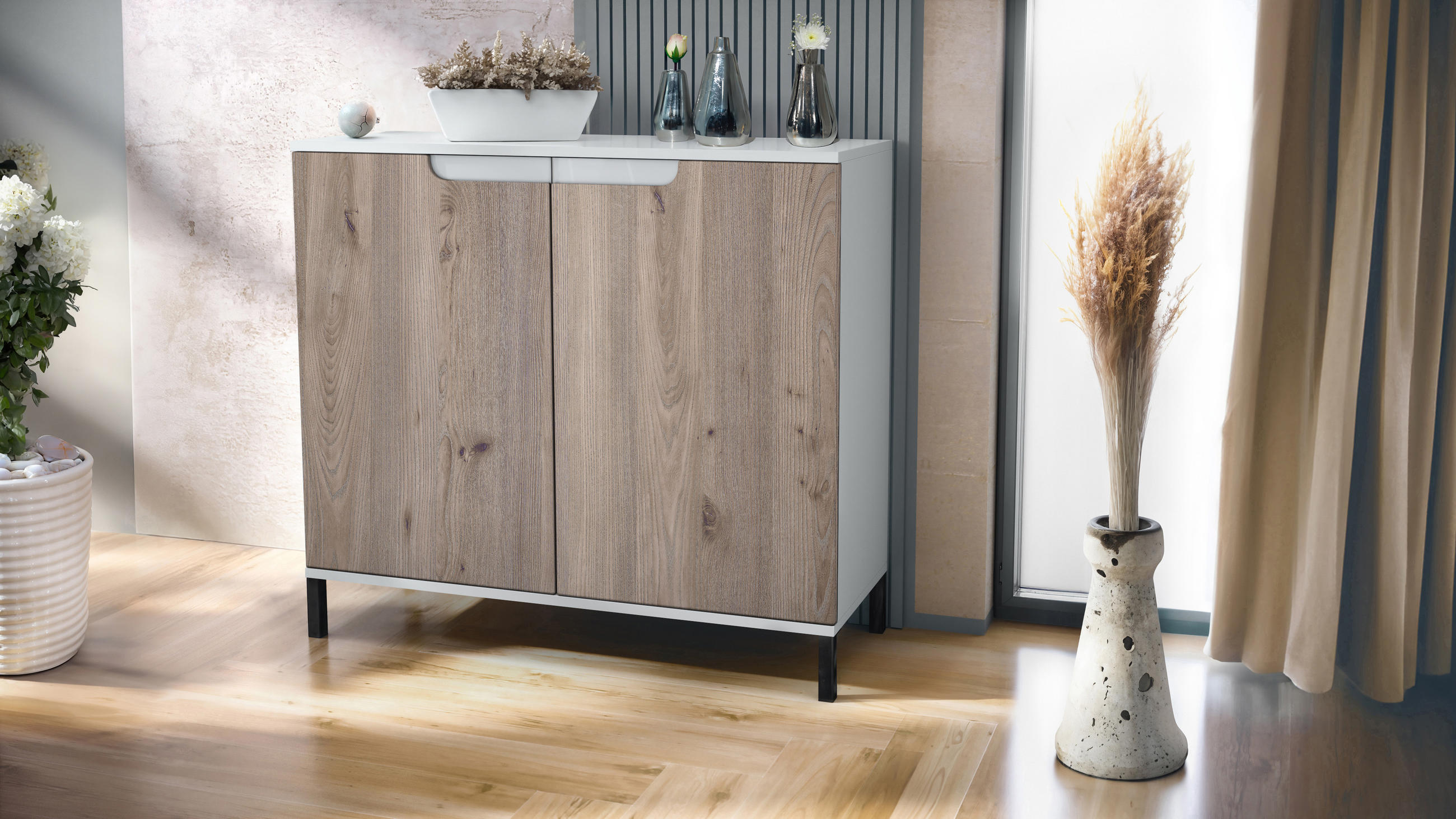 KOMMODE Sylt Eiche Nordic - Silbereichenfarben, Holzwerkstoff (92.5/83.5/35cm) - Vladon