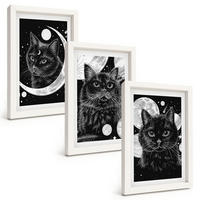 BILDER SET 3er Set - 20x30 cm Weißer Rahmen - Schwarze Katzen, Mond, Weltraum - Weiß, Kunststoff (20/30cm) - TULUP