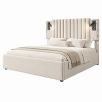 BETT mit Bettkasten und Matratze 160x200 cm Baumwolle Beige - Beige, Metall (160/200cm) - Beauniv