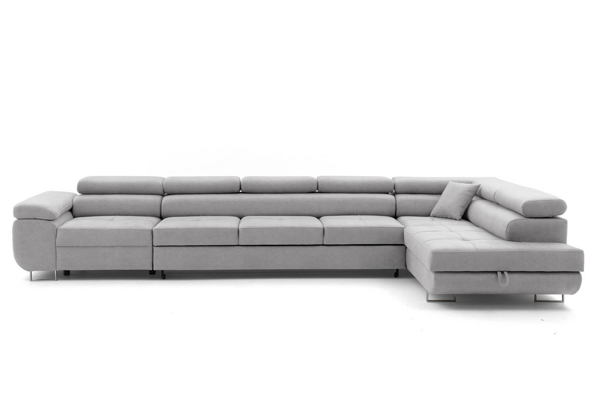 ECKSOFA WILD XXL Rechts mit Schlaffunktion 125x240 Velours Hellgrau - Silberfarben/Hellgrau, Holz/Textil (200/400cm) - Muffo