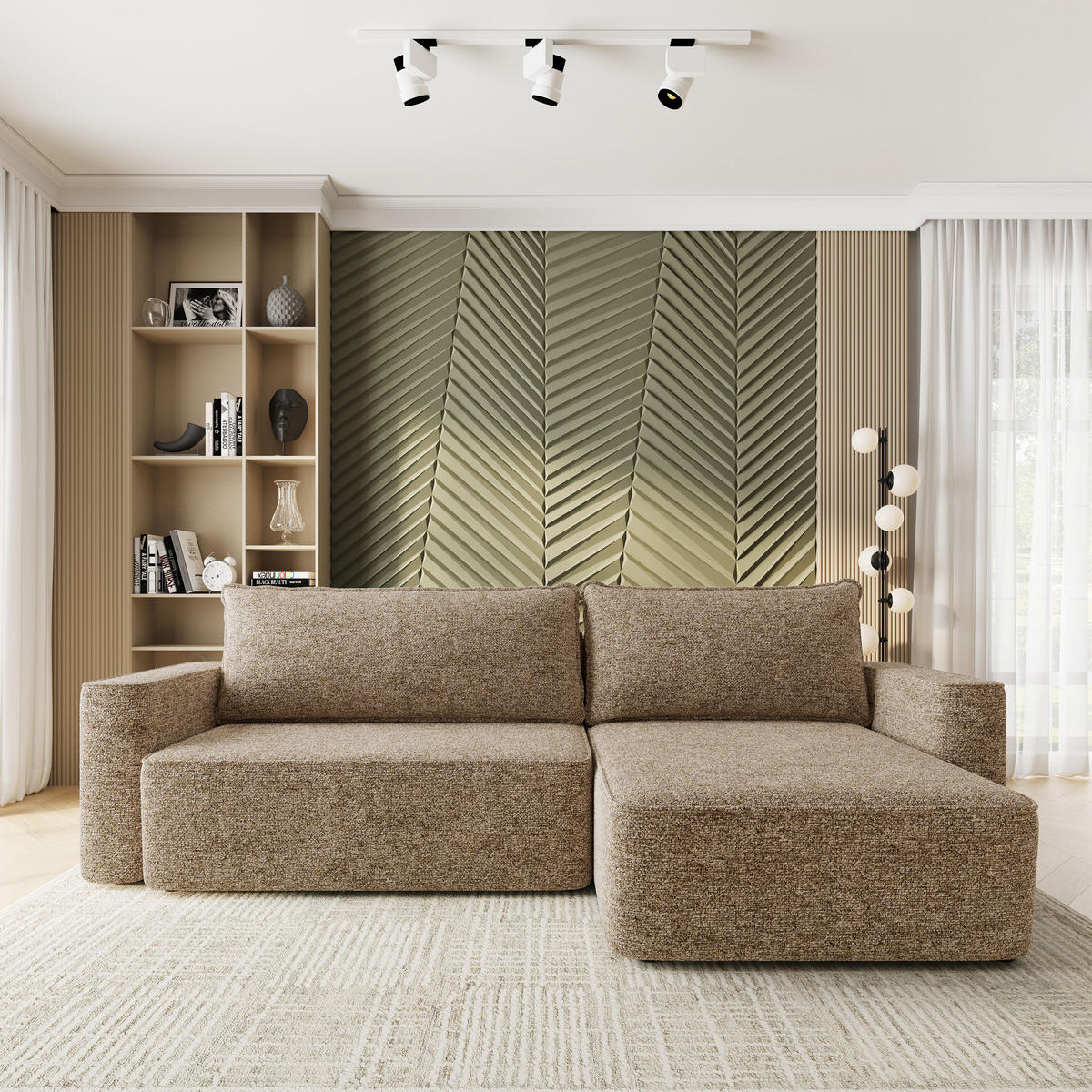 ECKSOFA BELARO BL Beige Chenille mit Schlaffunktion - Beige, Holz/Textil (280/162cm) - MASSENO