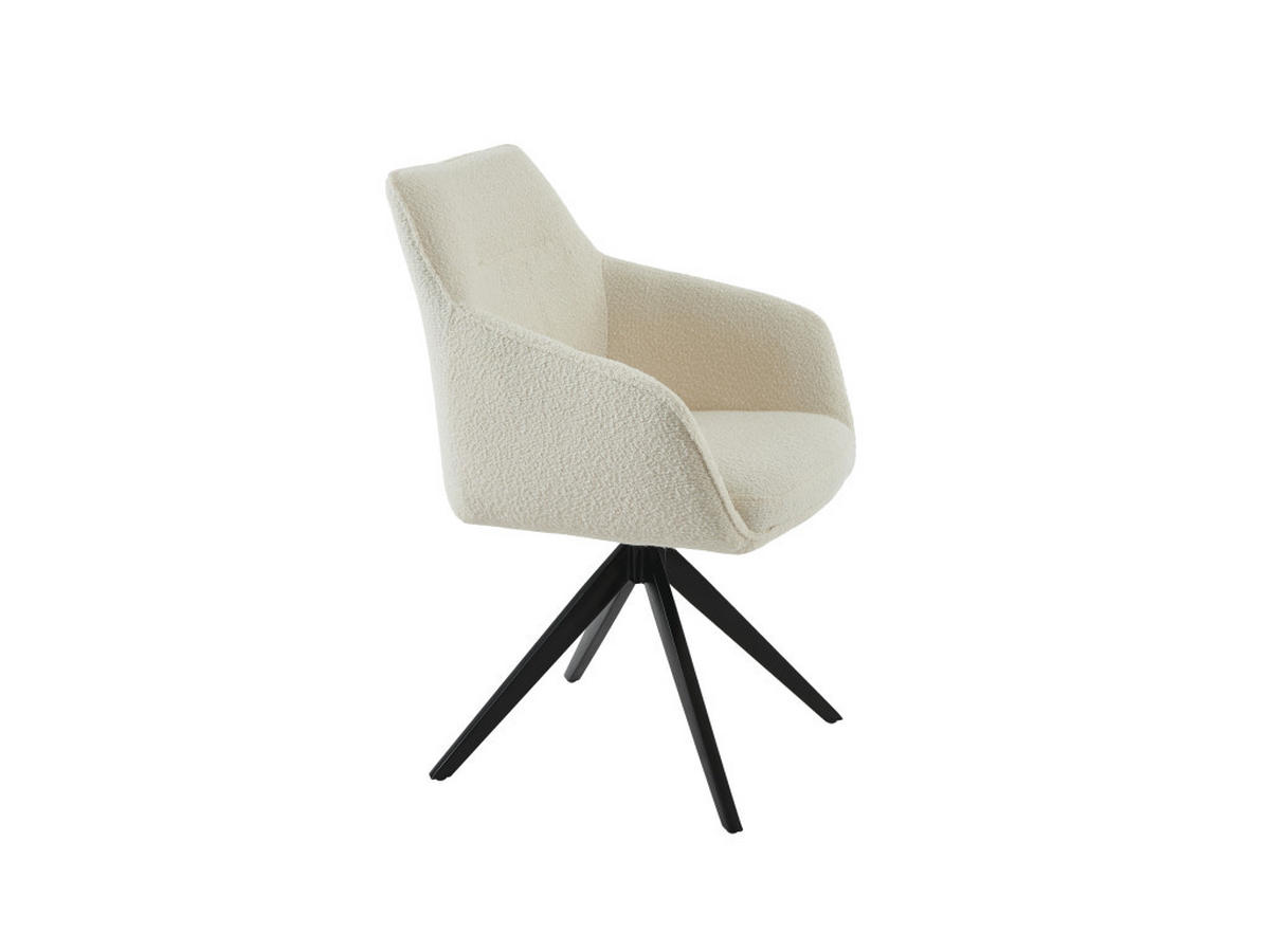 DREHSTUHL 6er-Set mit Armlehnen - Bouclé-Stoff & schwarzes Metall - Weiß - MUSE - Weiß, Textil (60/83/59cm) - Vente-Unique