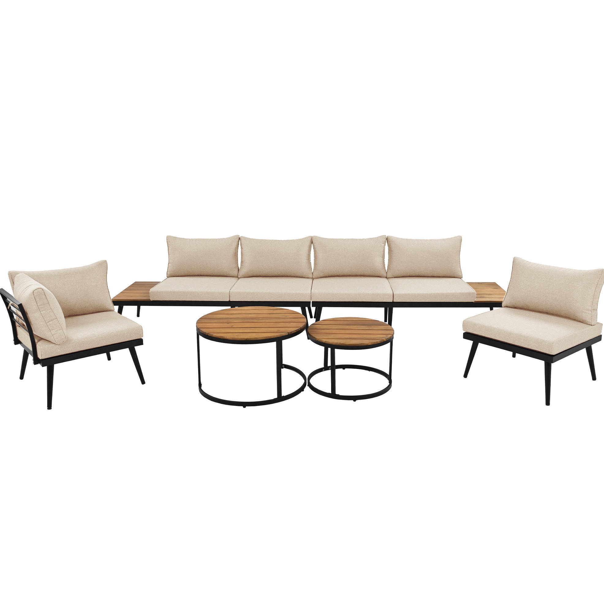 LOUNGEGARNITUR aus Eisen 160x64x75 cm Beige mit 8 cm Kissen - Beige, Metall - Modfu