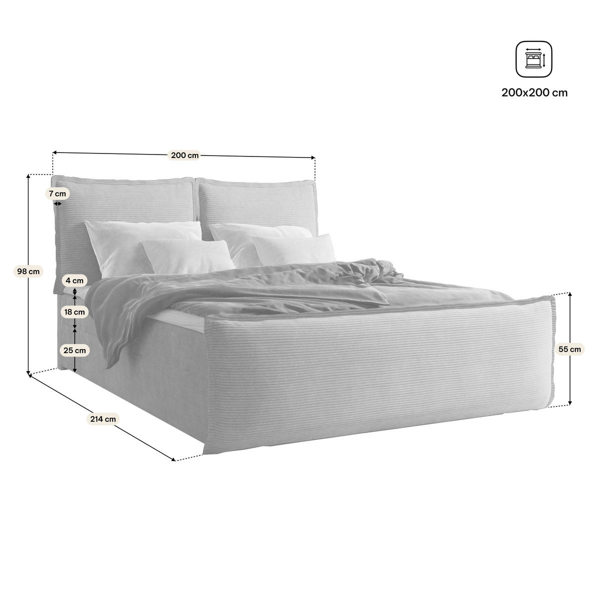 BOXBETT MONTA 200x200 cm mit Matratze und Topper, H2+H3 - Gelb - Gelb, Holz (200/200cm) - MASSENO