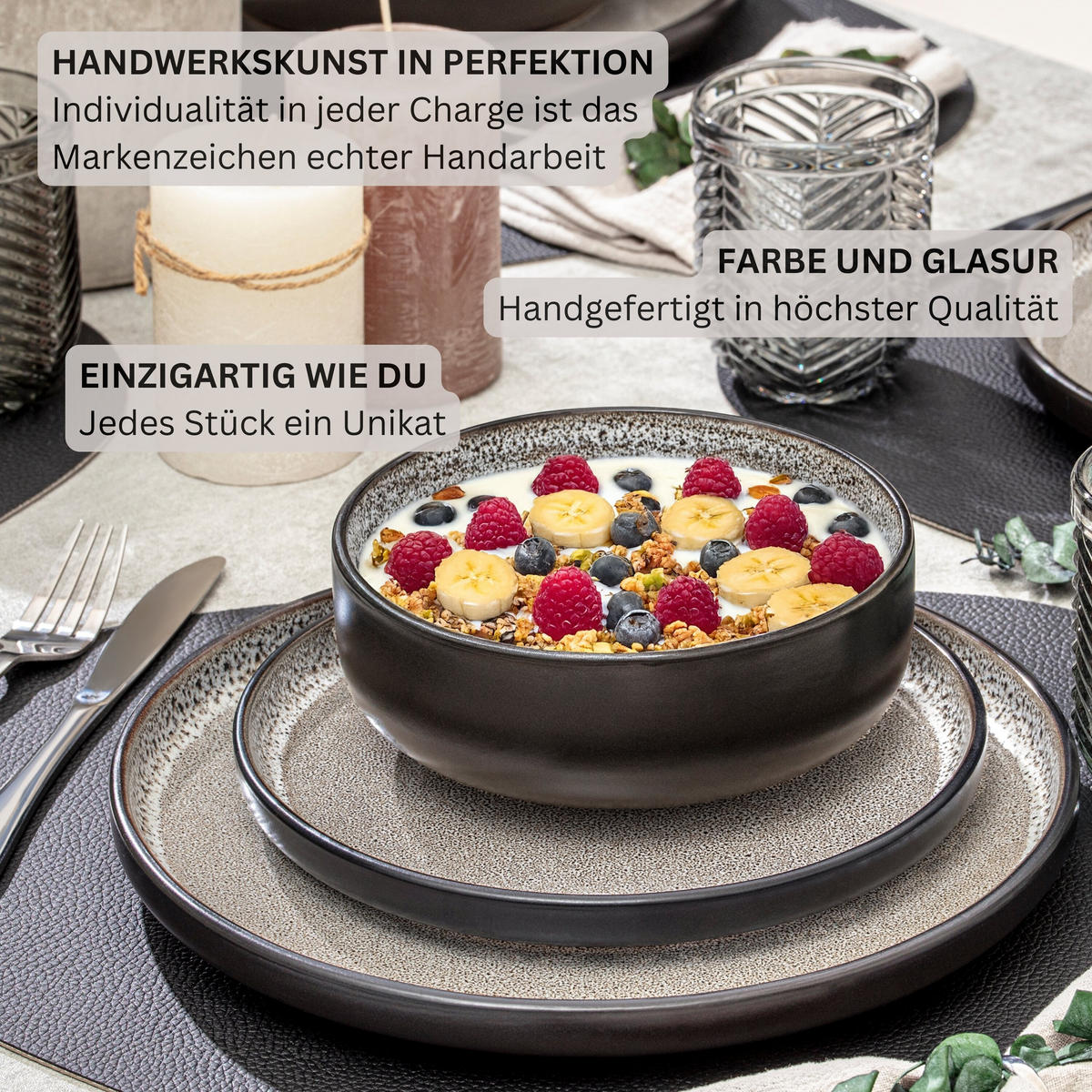 DESSERTTELLER SET LUXOR - 6 teilig aus Steingut - Beige, Stein (20.5cm) - Sänger