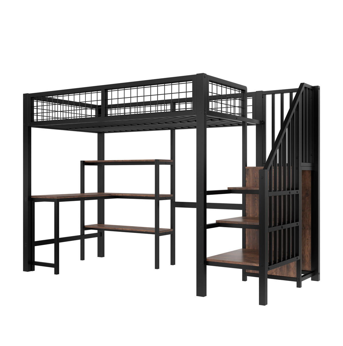 HOCHBETT 90/200 cm mit Schreibtisch, Regalen und Kleiderschrank in Schwarz/Braun - Schwarz, Holzwerkstoff (90/200cm) - Flora Grace