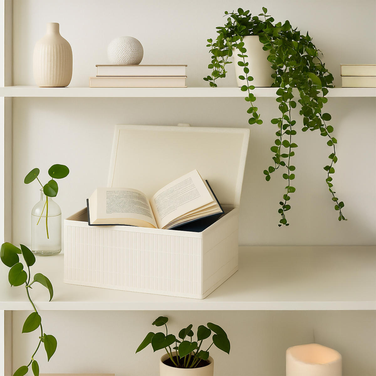 2-TLG.AUFBEWAHRUNGSKORB-SET - Weiß, Holz/Textil (30/14/23cm) - Relaxdays