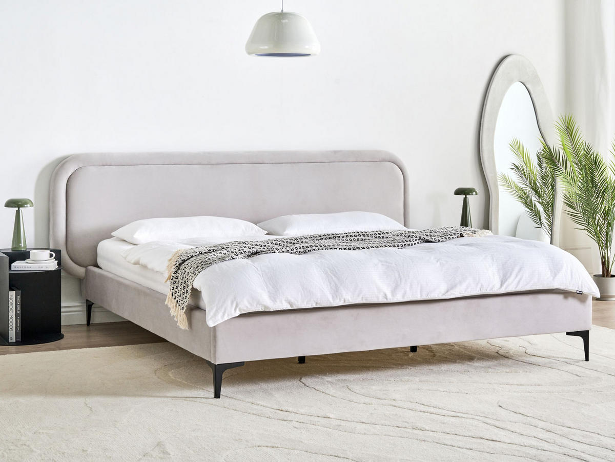 BETT mit Lattenrost 180/200 cm Hellgrau Suzette - Hellgrau, Textil (180/200cm) - Beliani