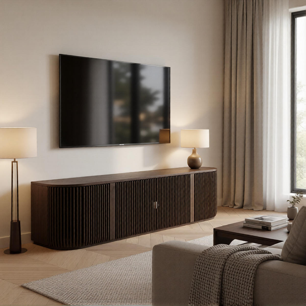 TV-MÖBEL Franz, Braune Massiveiche - Braun, Holz (45/45/175cm) - WOODEK
